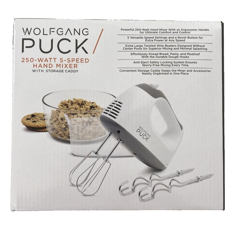 Wolfgang Puck Hand Mixer 250 Watt 5 Speed With Storage Caddy
